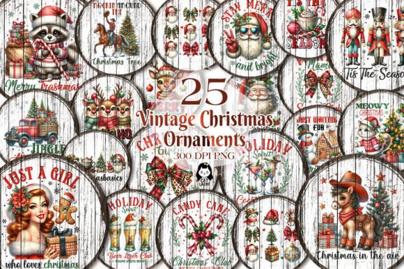 Download Vintage Christmas Ornaments Sublimation - Christmas ornaments Collection