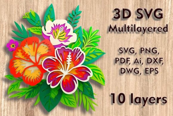 Download Hibiscus 3D SVG Multilayer Cutting Files - Cutting files Collection